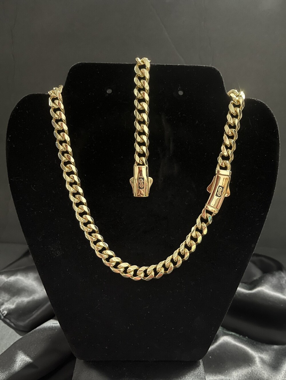 Gold-Filled Bold Cuban Link Necklace and Bracelet Set - Locking Box Clasp